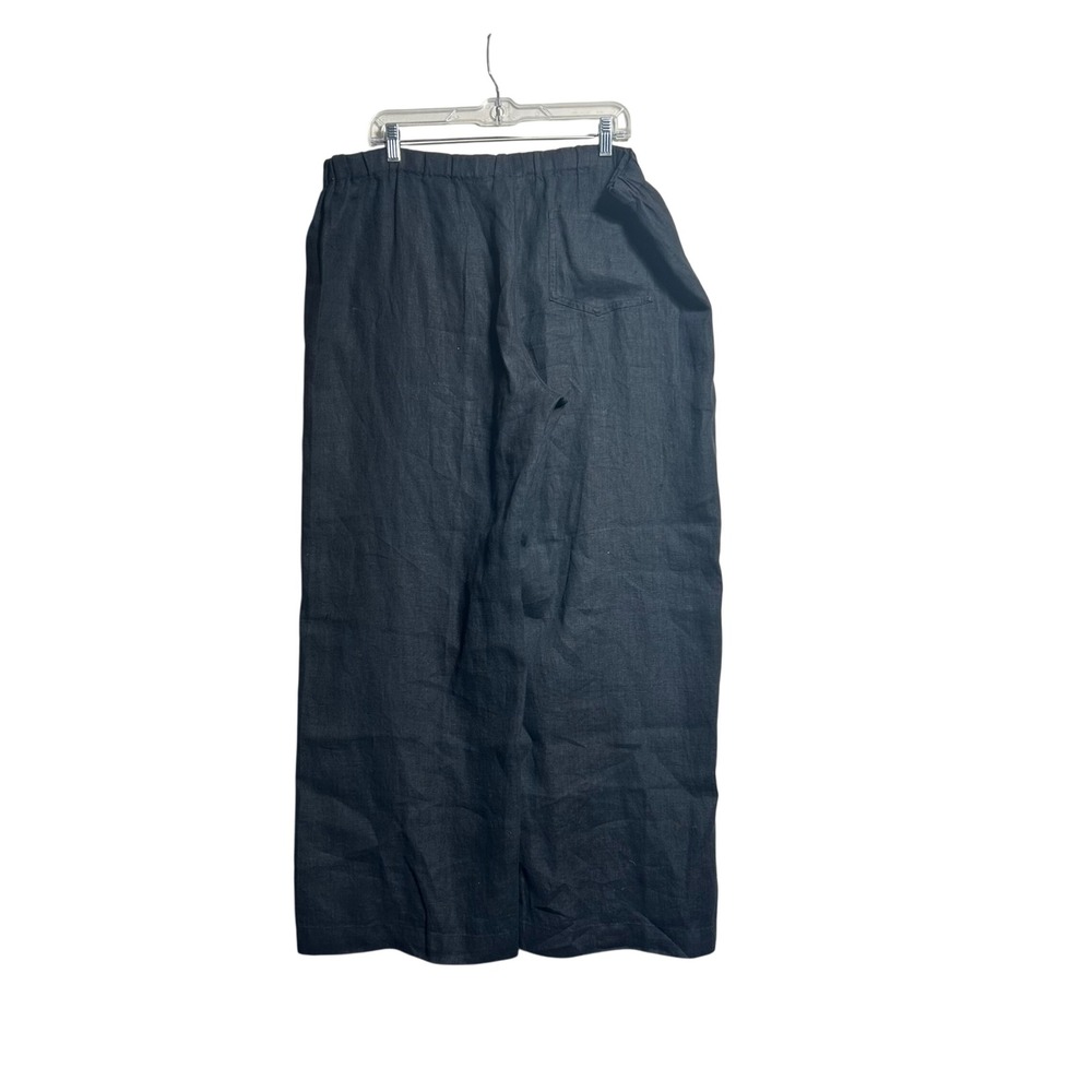 Chicos Black 100% Linen Wide Leg Pants Elastic Waist Size 3 XL Trousers